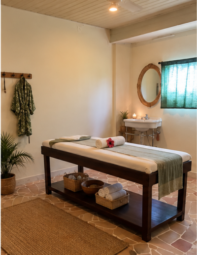 Massage treatment room at Shaantim Spa, Munjoh Island House in Port Blair